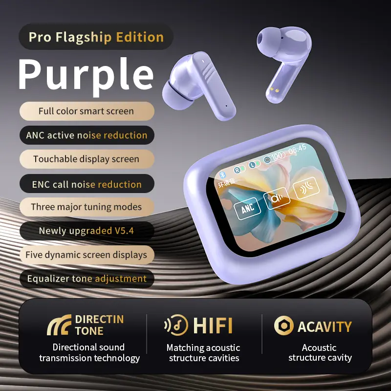 Smart Translation Headphones 140 + Language Real-Time Translation Full Color Touch Screen Wireless Bluetooth Earphone in-Ear Multi-Function Panoramic Surround Sound Super Long-Lasting Touch Operation