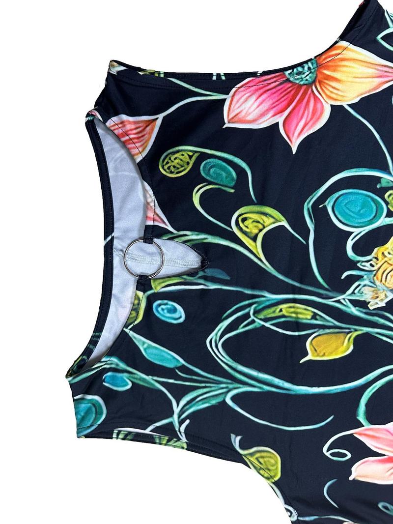 Product Introduction of 【Plus Size】 All Over Print Round Neck Dress, Elegant Fashion Casual Crew Neck Short Dress for Daily Outdoor Wear, Women Plus Clothing for All Seasons 5