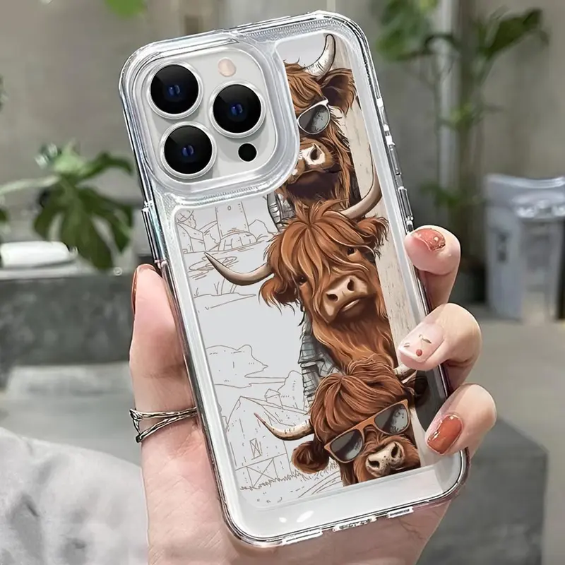 Cartoon Cow Pattern Phone Case, Anti-fall Fully Edged Mobile Phone Case, Kawaii Phone Case, Shockproof Phone Cases Compatible with iPhone 7 8 XR 11 12 13 14 Pro Max 15 Pro Max Cases, Holiday Essentials, Teenage Boy Gift, Cow Merch 0