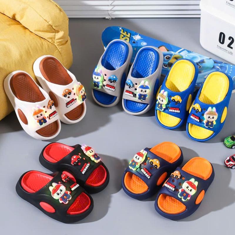 ĐÈN NHẤP NHÁY- Dép bánh mì cho bé trai hình thỏ labubu có đèn đế cao siêu nhẹ êm chân bé