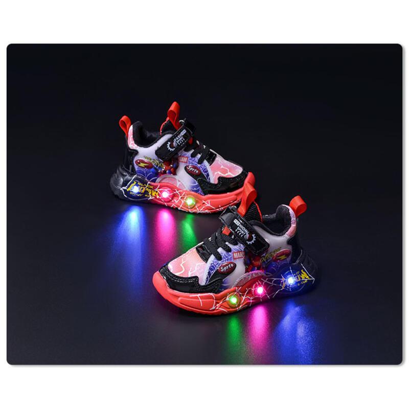 Product Introduction of 2024 Spring Autumn Lights New Children's Leather Spider Man LED Induction Light Boys' Sports and Casual Shoes 8