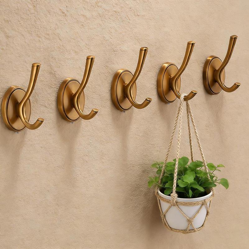 4Pcs Antique Brass Towel Hooks, Vintage Gold Bathroom Robe Hooks Wall Mounted,…