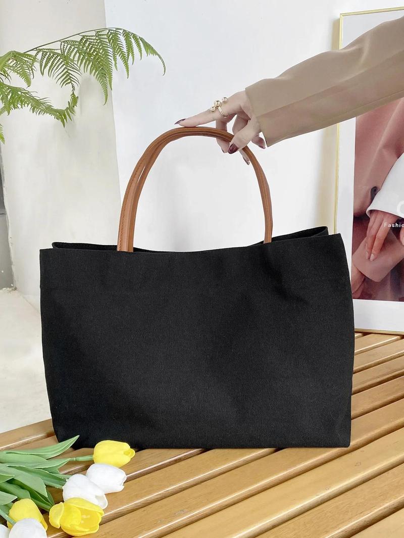 Product Introduction of White Black Shoulder Bag Classic Canvas Books Storage Handbag Snap Fastener Tote Bolso Student Books Storage Bags Bolsa Femimina 7