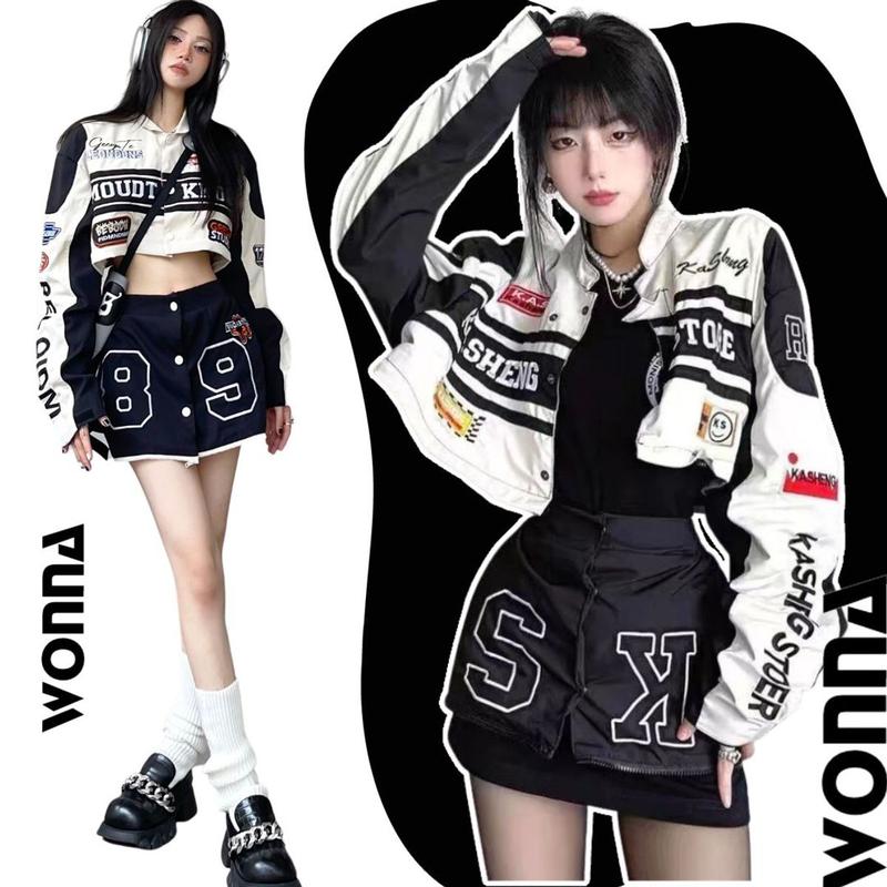 Áo Khoác Đồng Phục Bóng Chày Tháo Rời Được Cổ Điển Croptop Áo Đôi Set Đồ Nữ Nam Kiểu Motorbike Retro Cá Tính Y2K Unisex