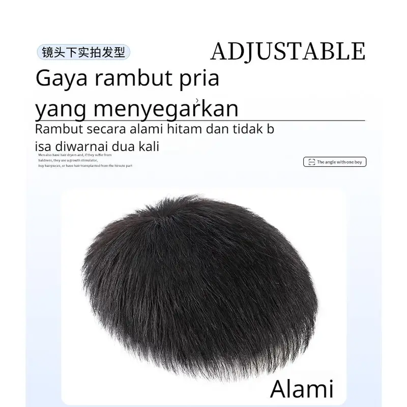 wig pria, wig rambut manusia patch botak pria tak terlihat wig klip kerucut pengganti mulus, cocok untuk dipakai sehari-hari, hitam 1