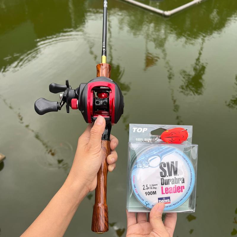 Combo Bộ Cần Câu Cá Lure UL Cán Gỗ Bóng Máy Ngang Ngọn 1 Li Kèm Dù Nhái Hơi Và Khoá Link Bắt Cá Đi Câu