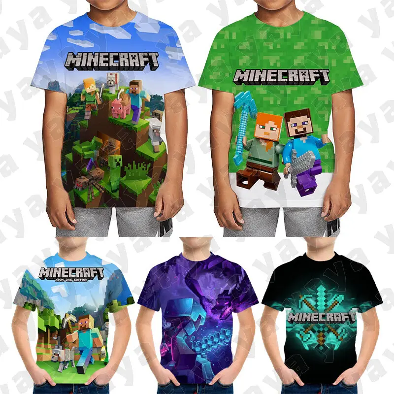 Boy T-shirt Minecraft Sandbox Game  Virtual World 3D Printing Party Game Children’s Shirt Kids Casual