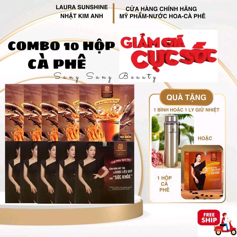 Combo 10 hộp cafe Laura Nhật Kim Anh: 5 hộp Cafe Đông Trùng + 5 hộp Cafe Linh Chi. Tặng Kèm Quà ngẫu nhiên