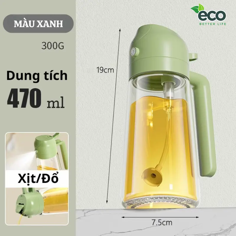 【đền bù khi bị vỡ】Chai đựng dầu ăn thủy tinh LUCK nắp mở tự động, Bình xịt dầu ăn thông minh 2 trong 1 dung tích 470m 8