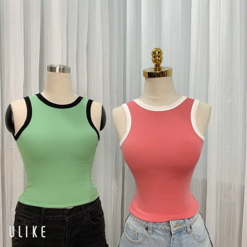 Áo Sát Nách Nữ Khoét Lưng Có Đệm Muốt Tháo Rời Viền Phối Màu Cá Tính Top Women 8