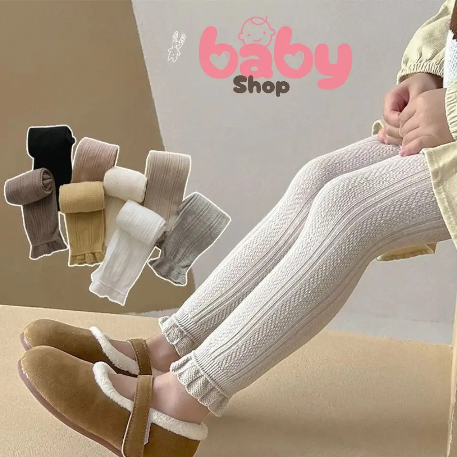 Quần Tất Cho Bé Gái, Quần Legging Không Bàn Bé Gái Phong Cách Hàn Quốc Vải Len Mềm Co Giãn 4 Chiều Màu Trơn Baby Shop