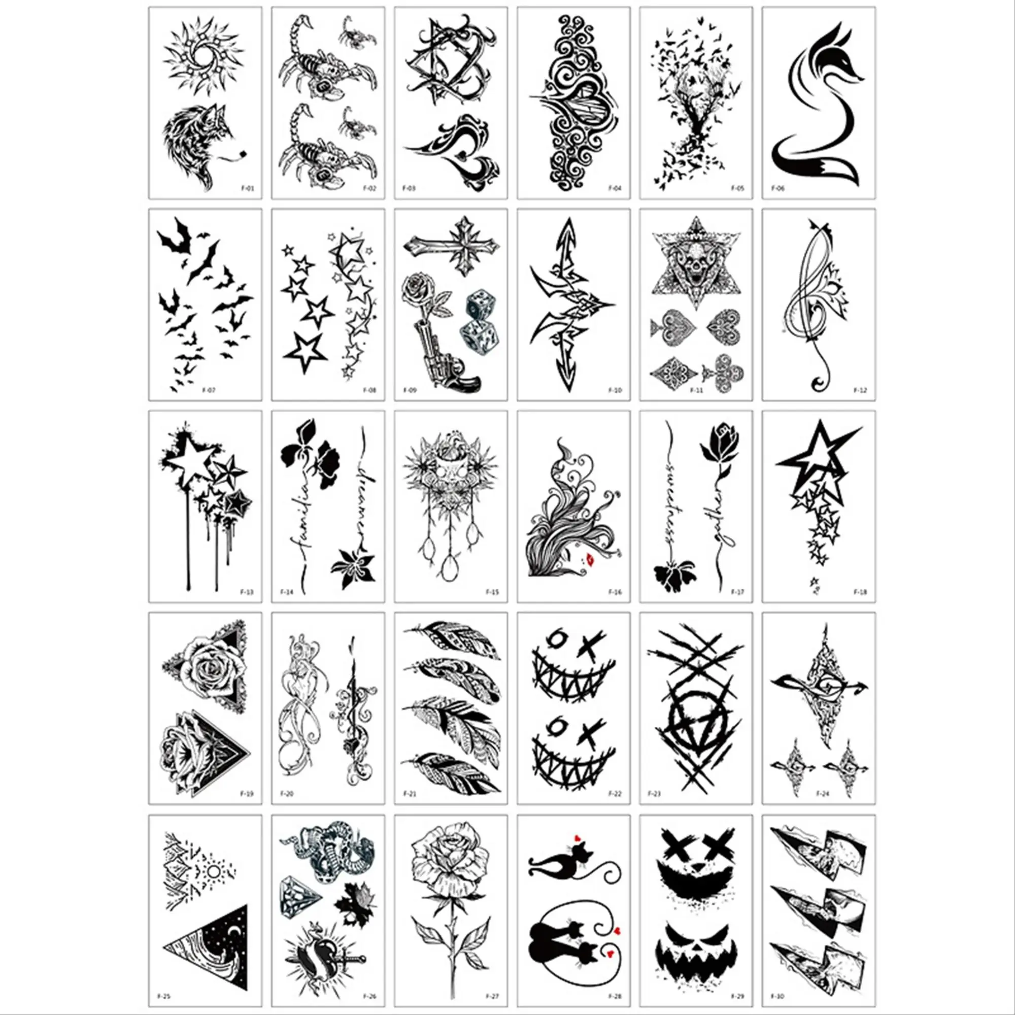 Long-lasting Temporary Tattoo Sticker, 30pcs/set Rose & Cartoon Pattern Fake Tattoo Decals, Realistic Body Art Decorations for Women & Men