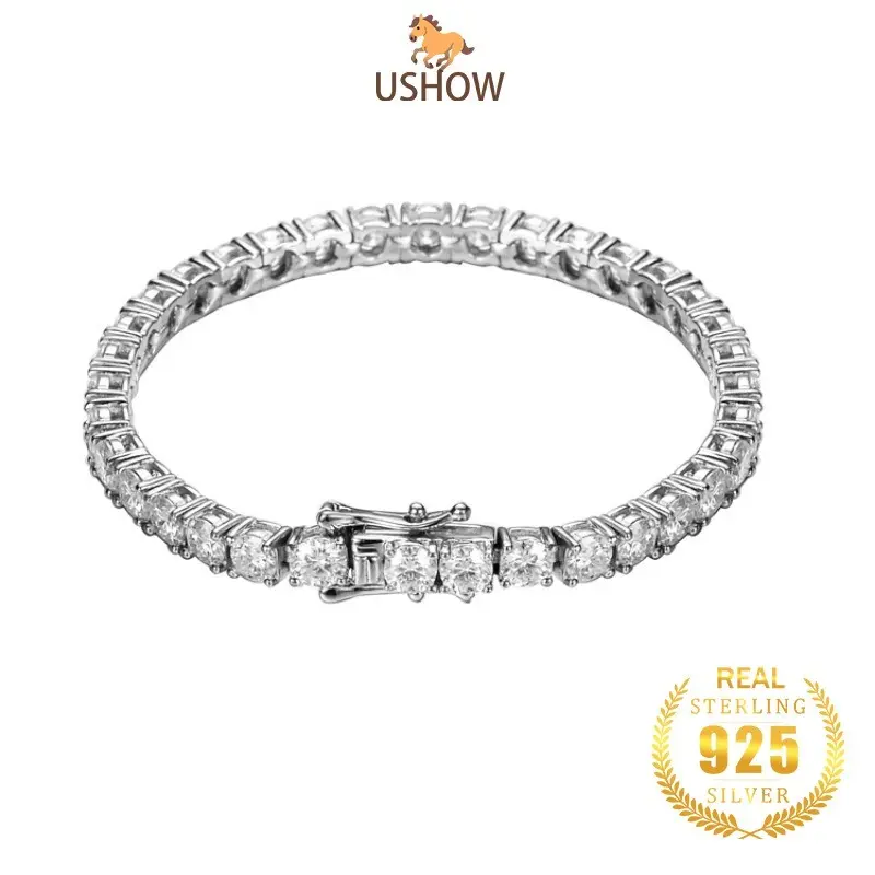 USHOW 925 Gelang Perak Wanita 5A Zircon Perhiasan Grosir 0