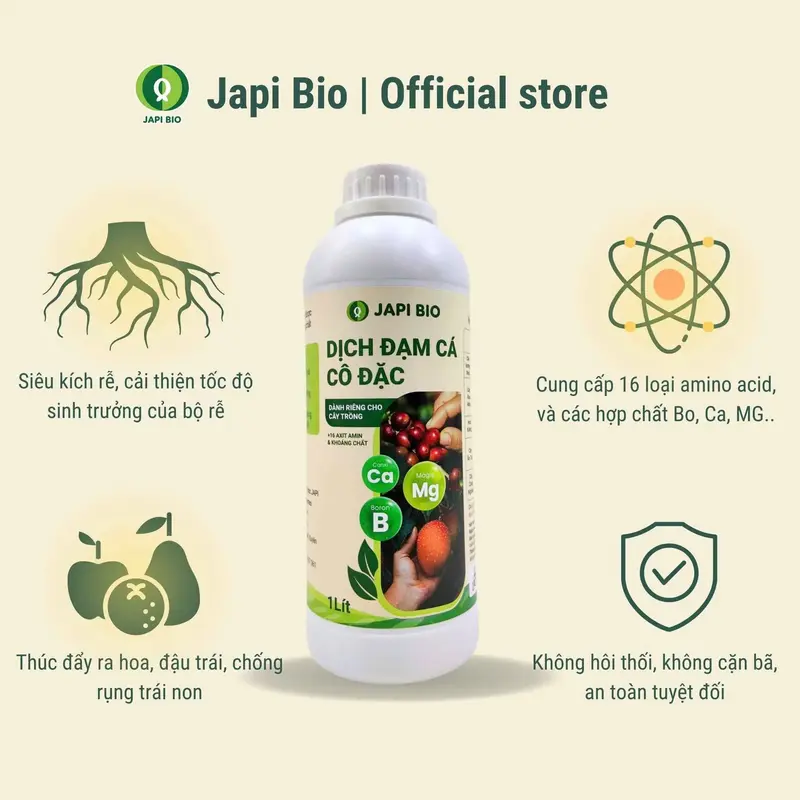 Phân bón hữu cơ Japi Bio (chai 1L) - Dịch đạm cá Amino, giúp cây xanh lá, bén rễ, đất tơi xốp 0