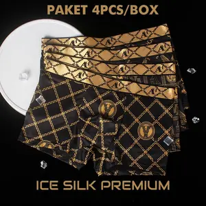 PAKET 4PCS Celana Dalam Boxer Pria Ice Silk Premium Golden Metalic AH Lembut Halus Adem nyaman Antibakteri Dewasa CDP18 Next Level