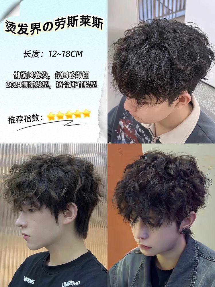 Product Introduction of Wig Boys All Real Hair Japanese Handsome Leslie Roll Invisible Seamless Curly Hair Men's Wig Head Hair Supplementing Piece 2