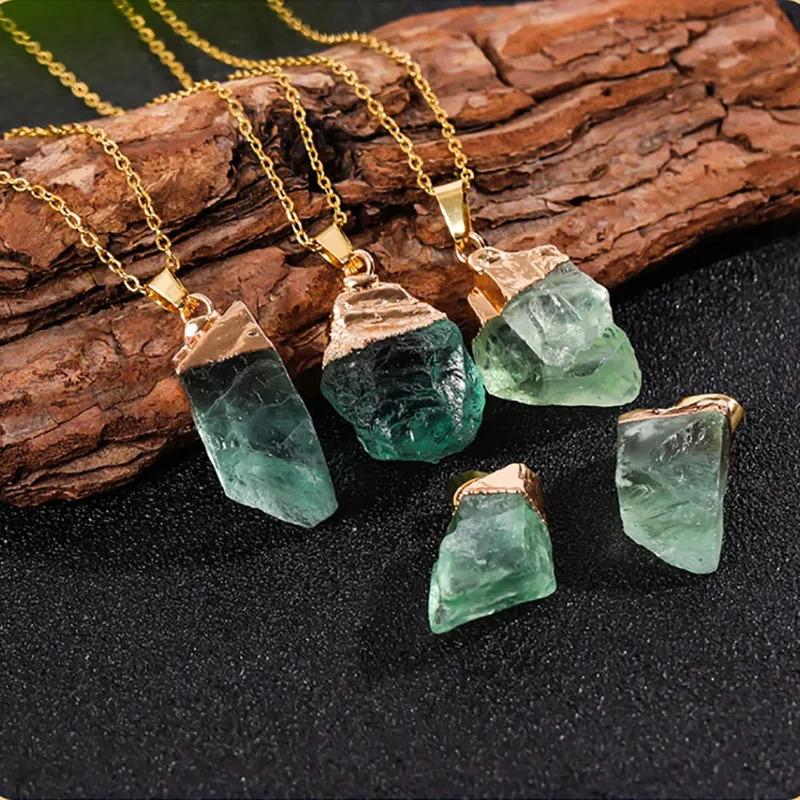Mặt Dây Chuyền Fluorite Xanh Lá Tự Nhiên Thô, Pha Lê Thạch Anh, 1 Mảnh, Chữa Lành Reiki, Với Vẻ Ngoài Chúc Phúc Và May Mắn, Vòng Cổ dây  beo 1