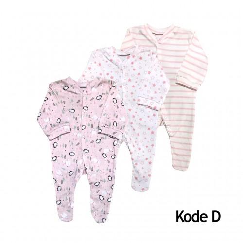 PROMO 5.5 | Sleepsuit Isi 3pcs / Baju Tidur Bayi Perempuan 3IN1 Import Cotton Newborn 4