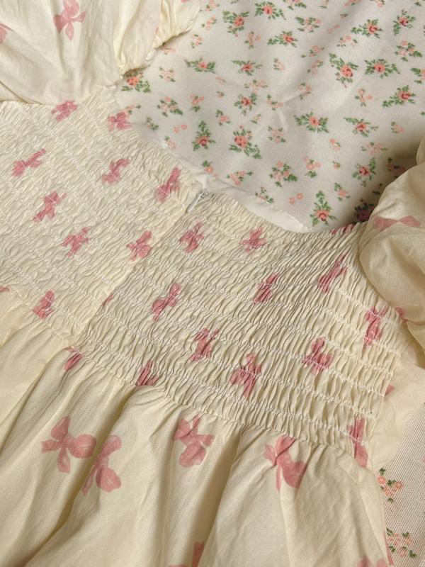 Đầm Bí Họa Tiết Nơ Hồng - Sana Mochi Dress (Ảnh thật Chérii chụp) 6