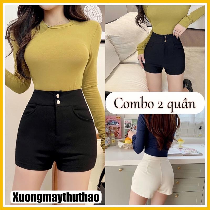 [  MỚI ] Combo 2  Quần Short 2 Cúc  Túi Trước Cạp Cao Chất Umi Co Dãn