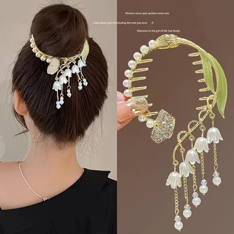 Product Introduction of Elegant Imitation Pearl Tassel Hairpin, Retro Style Women's Hair Accessories, Half High Bun Hairpin, Linglan Flower-Shaped Fixing Tool 6