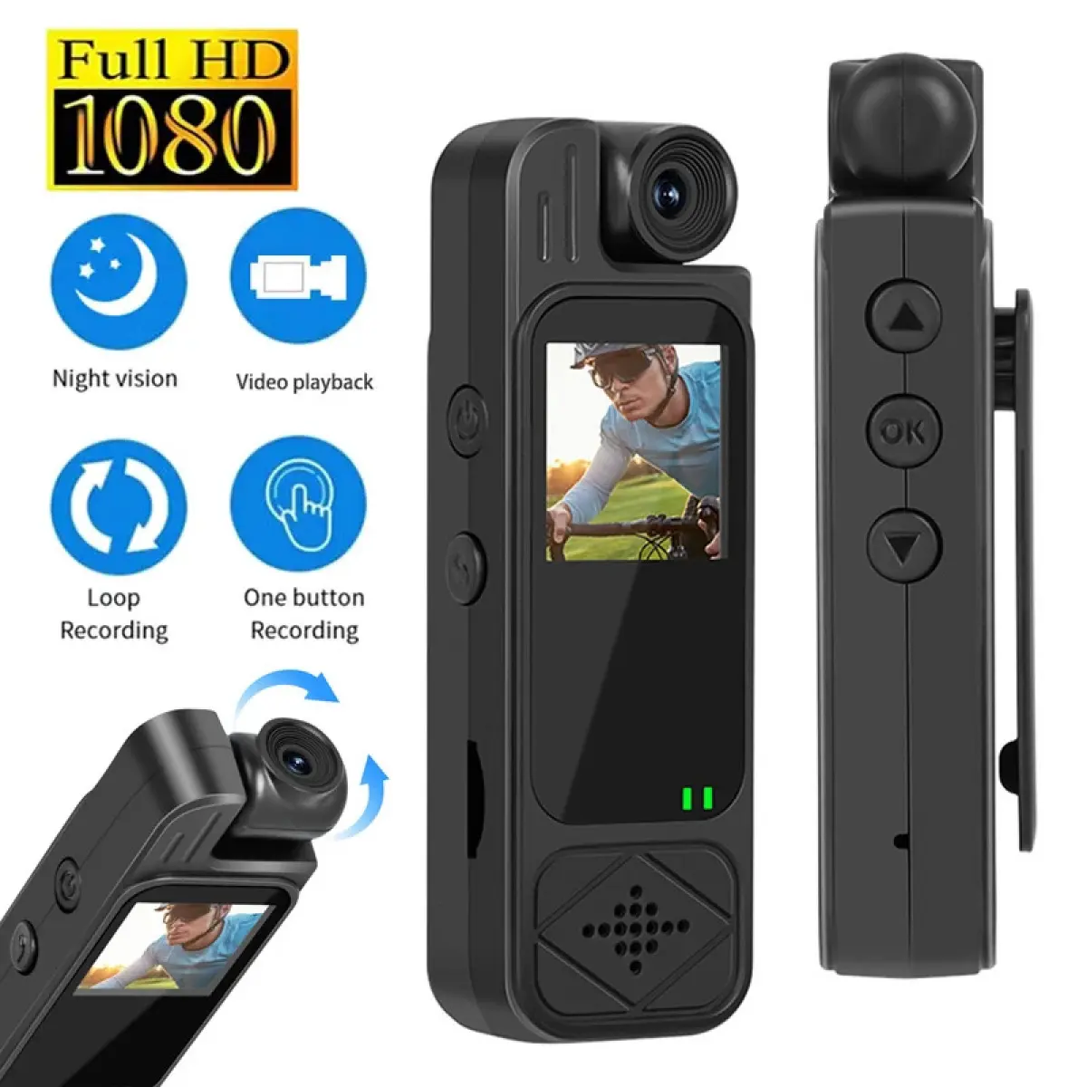 1080P HD Sports Camera Rotatable Infrared Night Vision Digital Video Recorder.3inch Bodycam Driving Recorder Sports DV cctv