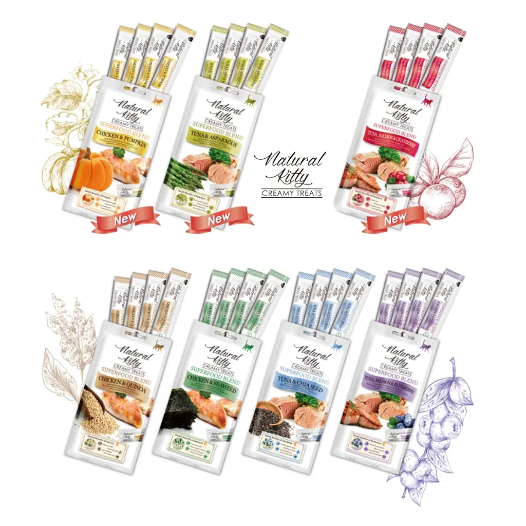 Natural Kitty Creamy Treats, SUPERFOOD BLEND - 4 x 12g, Cat Treats (9 flavours available)
