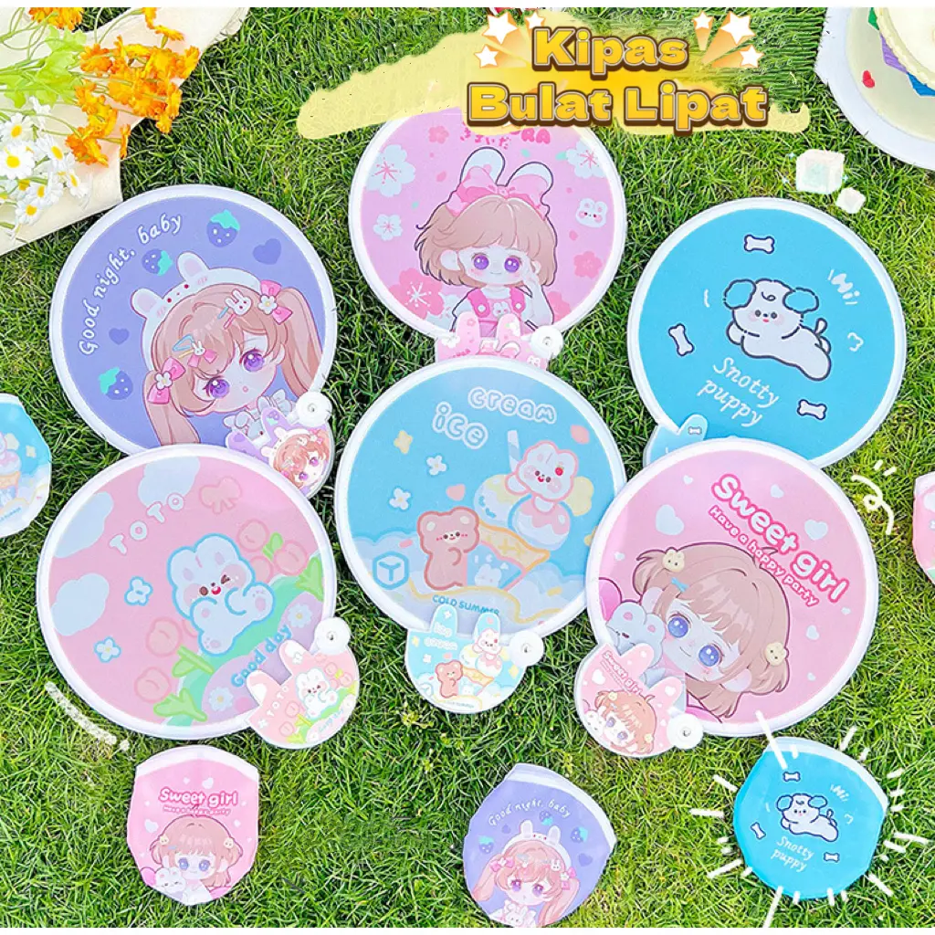 Kipas Tangan Ajaib Bulat Lucu Motif Cartoon