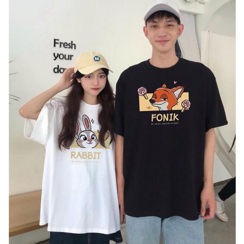 Áo Thun Nam Nữ Form Rộng Tay Lỡ Unisex Áo Phông Couple Cổ Tròn Basic verisze Cặp Đôi Yêu CD Cáo Thỏ mới trend hè 2023 0