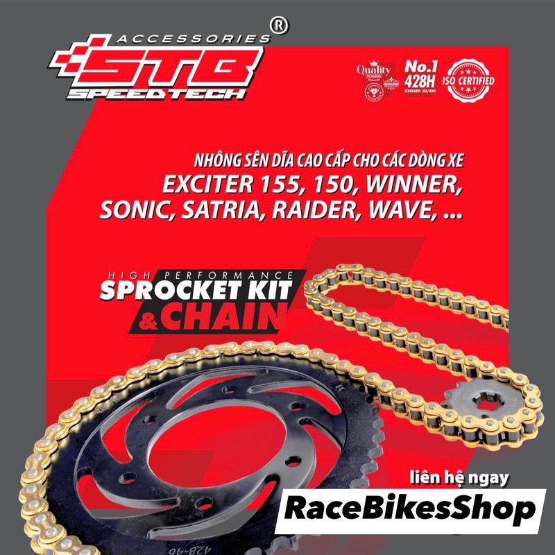 Bản Plus Bộ STB Nhông sên đĩa chính hãng 428H 9Ly cho xe máy phổ thông. Kèm sịt sên .Phụ Tùng Sên NSD nhô ng st b