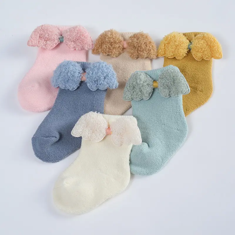 Solid Color Wings Cute Socks For Kids Baby Boys Girls Autumn Winter Skin-Friendly Non-Slip Cotton Warm Socks