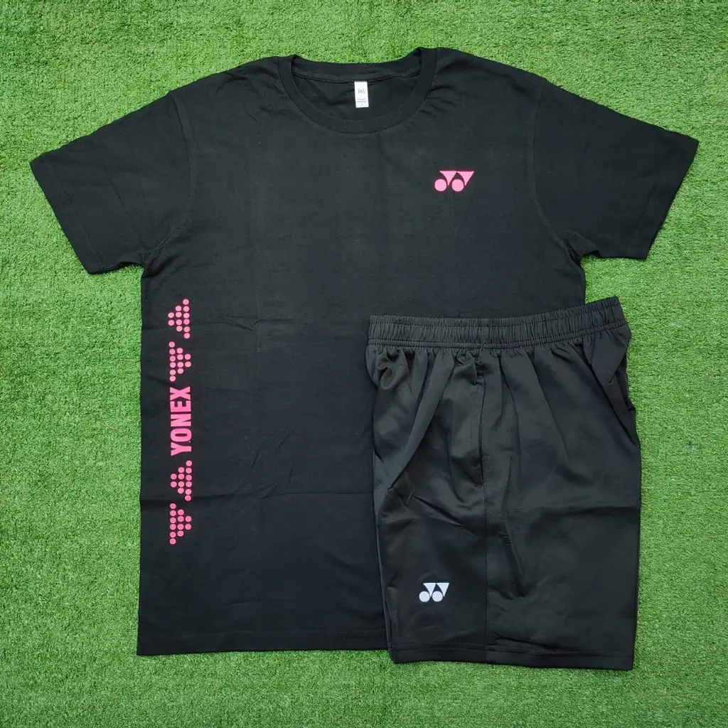 Setelan Baju Badminton Casual Bubble Black - Bahan Katun Sport