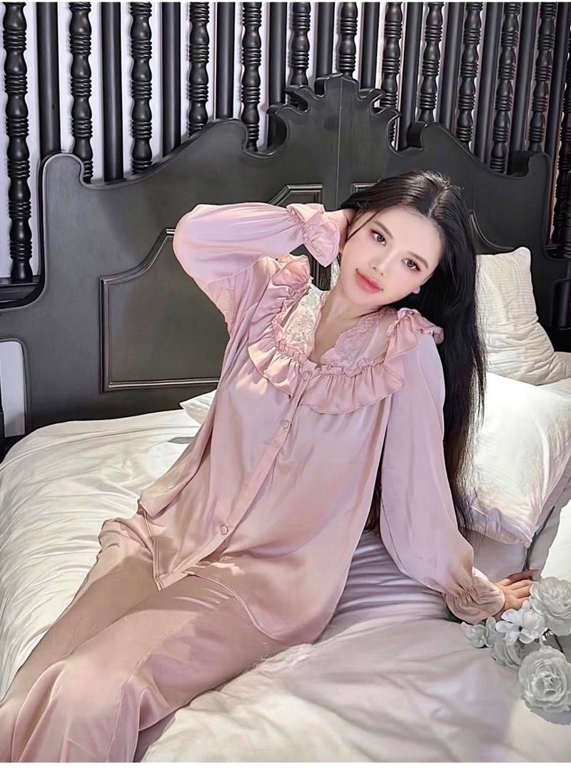 Product Introduction of Sét đồ ngủ pijama cổ bèo tiểu thư tay dài chất lụa latin mềm mịn mát về 5 màu siêu xinh (freesize 40-60kg) Nữ Women Voi 9