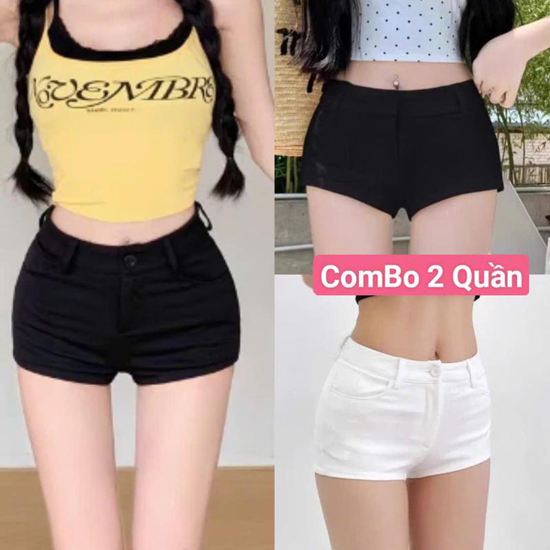  COMBO 2 Quần Đùi Ngắn 4 Túi Cạp Thấp Chất Vải Umi Hàn Co Dãn 4 Chiều Quần Short Nữ Dance Lưng Cao Tôn Dáng Cho Nữ quần  cạp  thấp quan ngan nu 