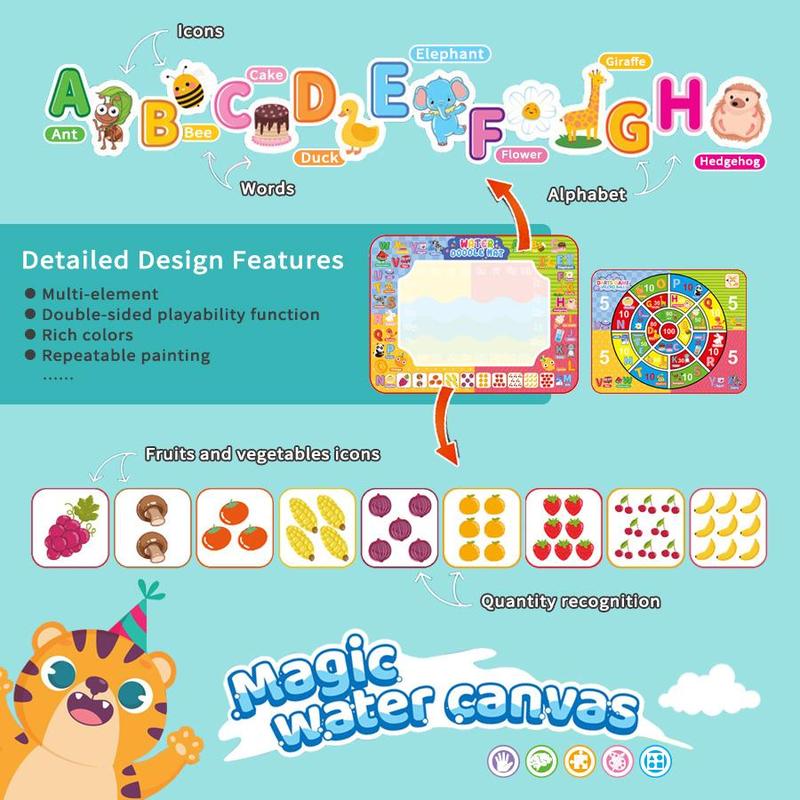 2 in 1 Water Doodle Mat, 1 Set Large Water Painting Doodle Drawing Mat, Throwing Ball Toy Design on the Back, Suitable for Parent Interaction 6
