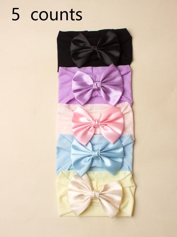 5pcs Baby's Cute Bow Decor Headband, Solid Color Wide Band Hair Accessories For Newborn 3