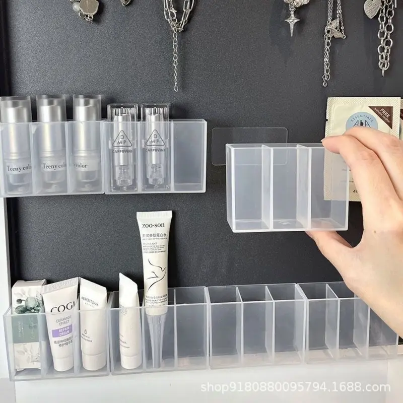 Lipstick Storage Box Compartment Box Mirror Storage No-Drill Mirror Cabinet Lipstick Three-Compartment Eyebrow Pencil Scissors Compartment Storage Box