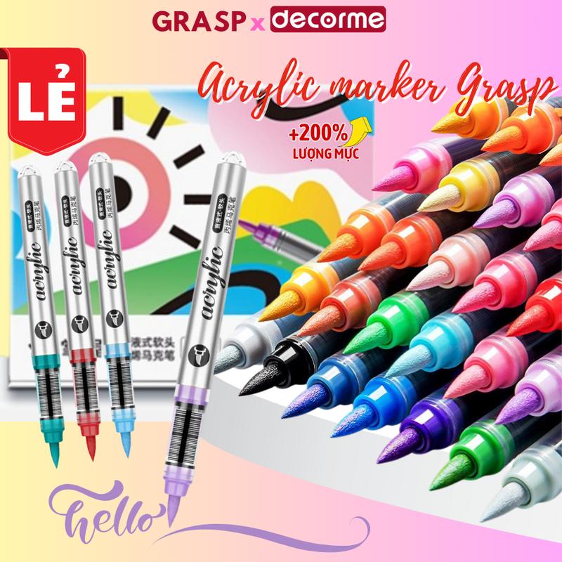 Bút Màu Acrylic Marker Grasp Bút Brush Bút Viết Tiêu Đề Calligraphy Decorme Tô Vẽ Mọi Chất Liệu Không Phai Màu lẻ 1 bút