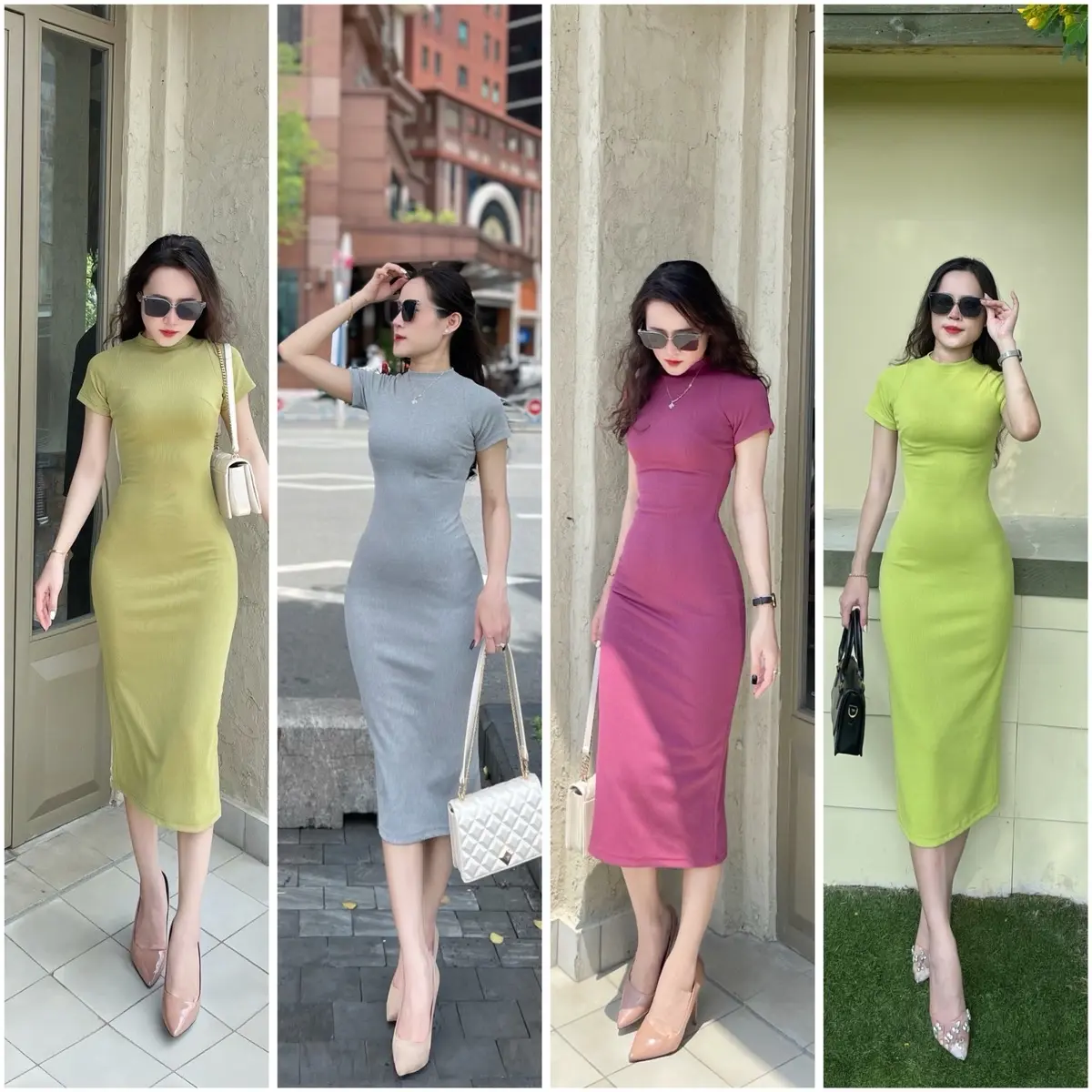 ĐẦM THUN BODY cổ lọ dáng Midi size 42-54kg  , vải thun sọc Ruby dày dặn mát mịn không xù vải , mặc ở mọi nơi -H.A.N Store dành cho nữ Women Dress Voi Kem Voan vay  body bau Màu Đen vaytet Sen vaydodonnoel