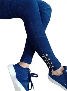 Legging Jeans Zipper Kaki - celana panjang wanita Tebal - Model High Waist - Pinggang karet