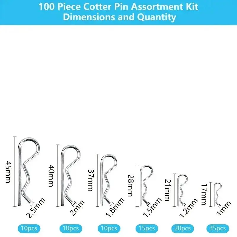 Cotter Pins Spring Connectors, 2mm Galvanized R Type Split Pin Hairpin Spring Pin, Wave Fastener Accessory Suitable For Auto Car 1