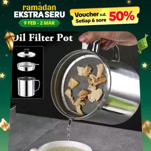 Oil Pot Saringan Tempat Minyak Goreng Stainless Steel 1,3L Full Stainless Steel Premium Filter Rapat Handle Praktis Food Grade Anti Karat Cocok untuk Rumah Tangga Warung Restoran Cafe
