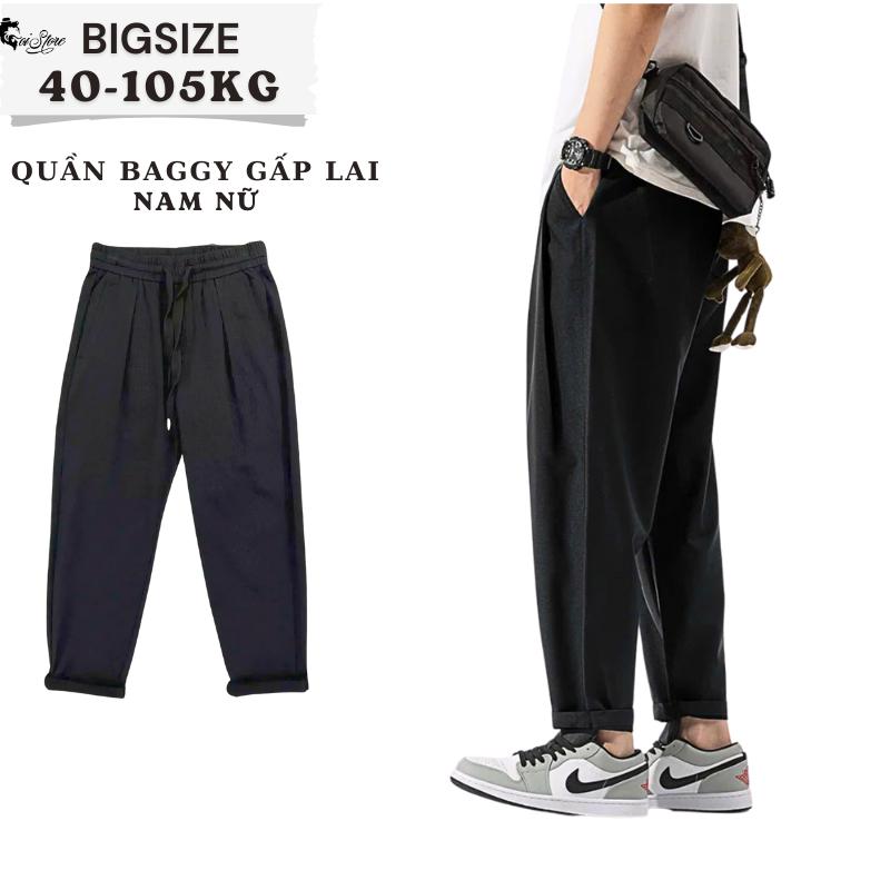  40-105Kg Quần Baggy Nam Nữ Lưng Thun Lai Gấp Bigsize Menswear Pants Đen Có Túi quana  unam quần  âu pattern ongsuong 