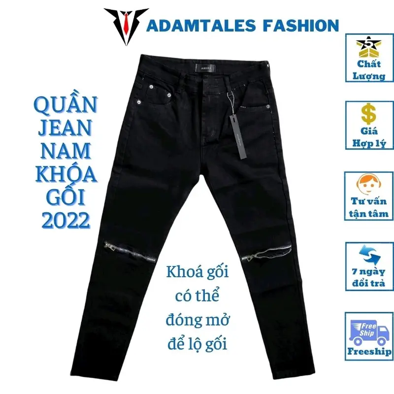 Quần Jean nam skinny rách gối phối khóa màu đen ATF-001 vải co giãn bó gấu phù hợp cho các bạn trẻ học sinh sinh viên phong cách trẻ trung hiện đại 4