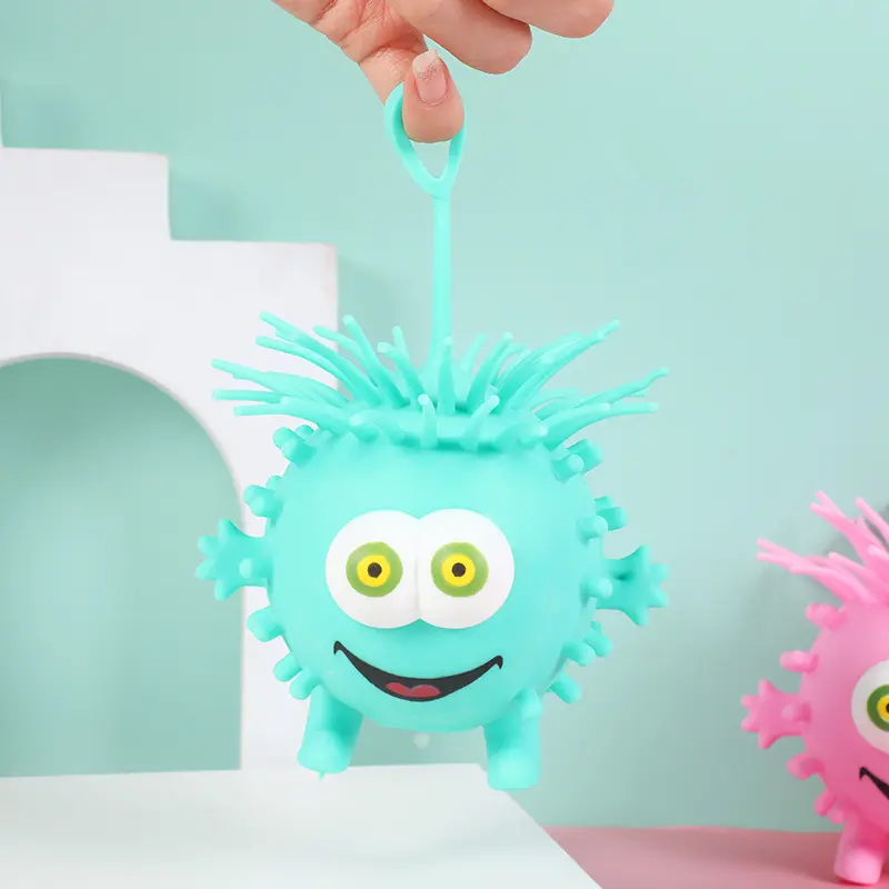 New and peculiar eye-popping pineapple monster hairball luminous flash elastic ball pinching music children's decompression toy