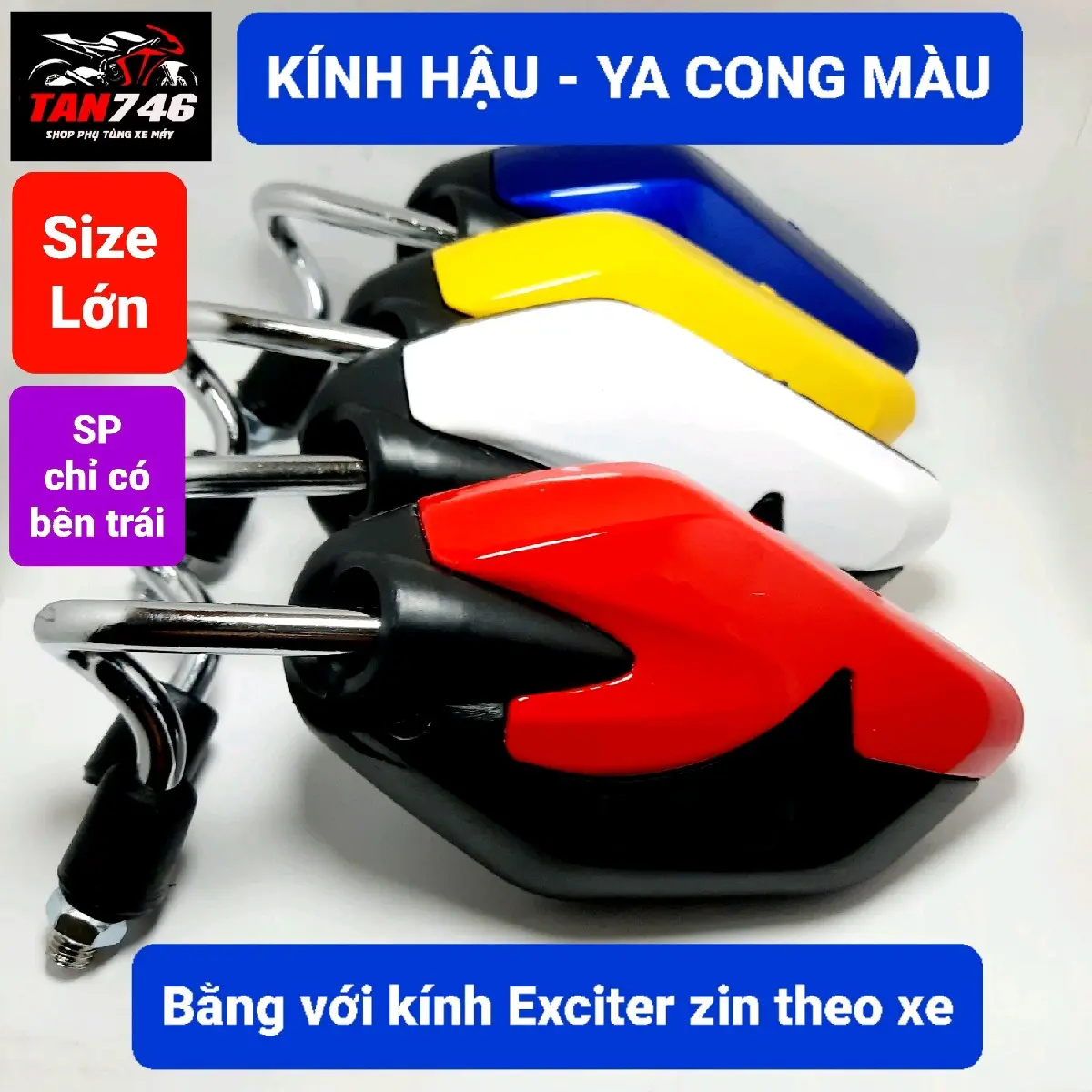 Gương, kính chiếu hậu YA CONG, Size lớn có nhiều màu, chân kính 10mm, chỉ có bên trái. Xem kỹ phần mô tả trước khi đặt hàng. Phụ Kiện