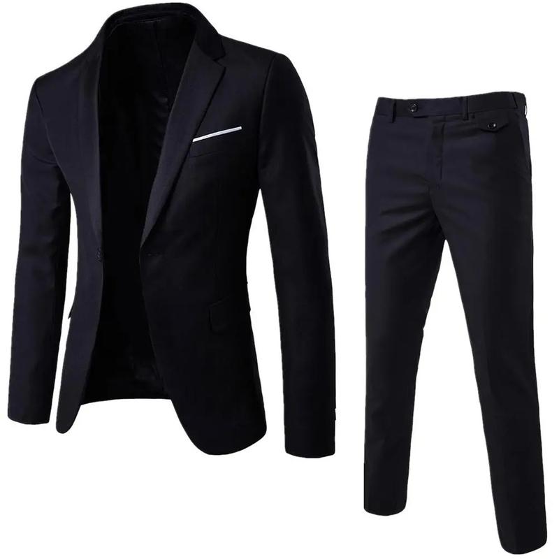 Product Introduction of Benferry 2 pcs/set plus size men solid color long sleeve lapel slim button business suit Menswear Overalls Pants Smooth Straight Stylish 3