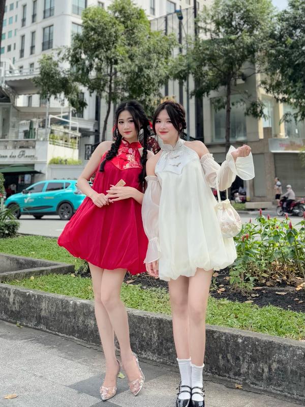 Đầm - váy babydoll mặc tết voan tơ nến cổ gấm D73 Nữ Women