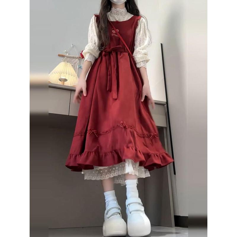 Váy Hai Dây, Một Mảnh, Phong Cách Preppy, Eo-Bó Sát Thắt Nơ, Bó Sát, Dành Cho Học Sinh Nữ, Phong Cách Hàn Quốc, Váy Vest Dáng Rộng Women Dress 3