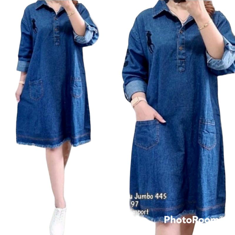 Product Introduction of Baju Dress Jeans Casual Wanita Jumbo Motif Polos Bordir Kancing Midi Panjang Pesta Dewasa Atasan Hitam Navy Terusan 1